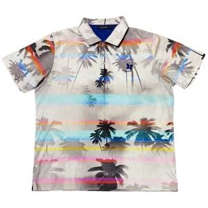 Bugatchi Polo Golf Shirt Mens XL Kapalua Floral Beach Print Cotton Short Sleeve